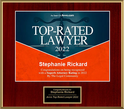 Stephanie Rickard Top Rated Lawyer Plaque